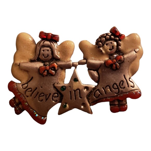 Vintage AJMC Signed Believe in Angel's Brooch Pin - Picture 2 of 4